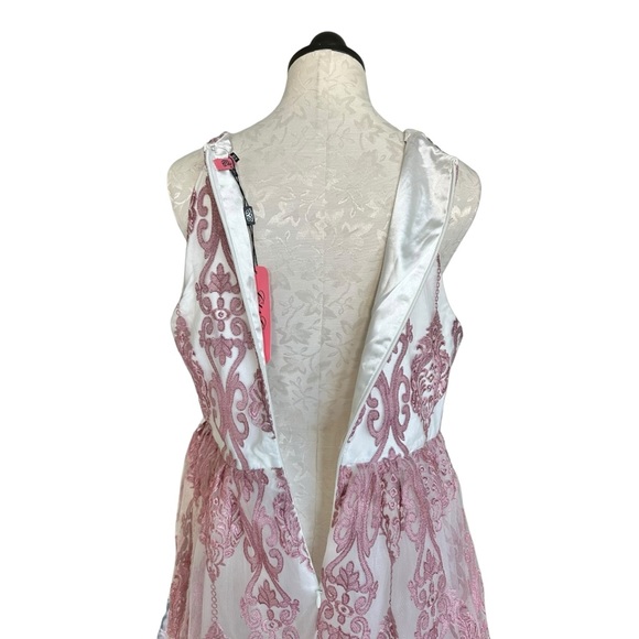 Chi Chi London NEW Pink Halter Dress Tulle Embroidered Overlay Damask Size 16 - Picture 8 of 16